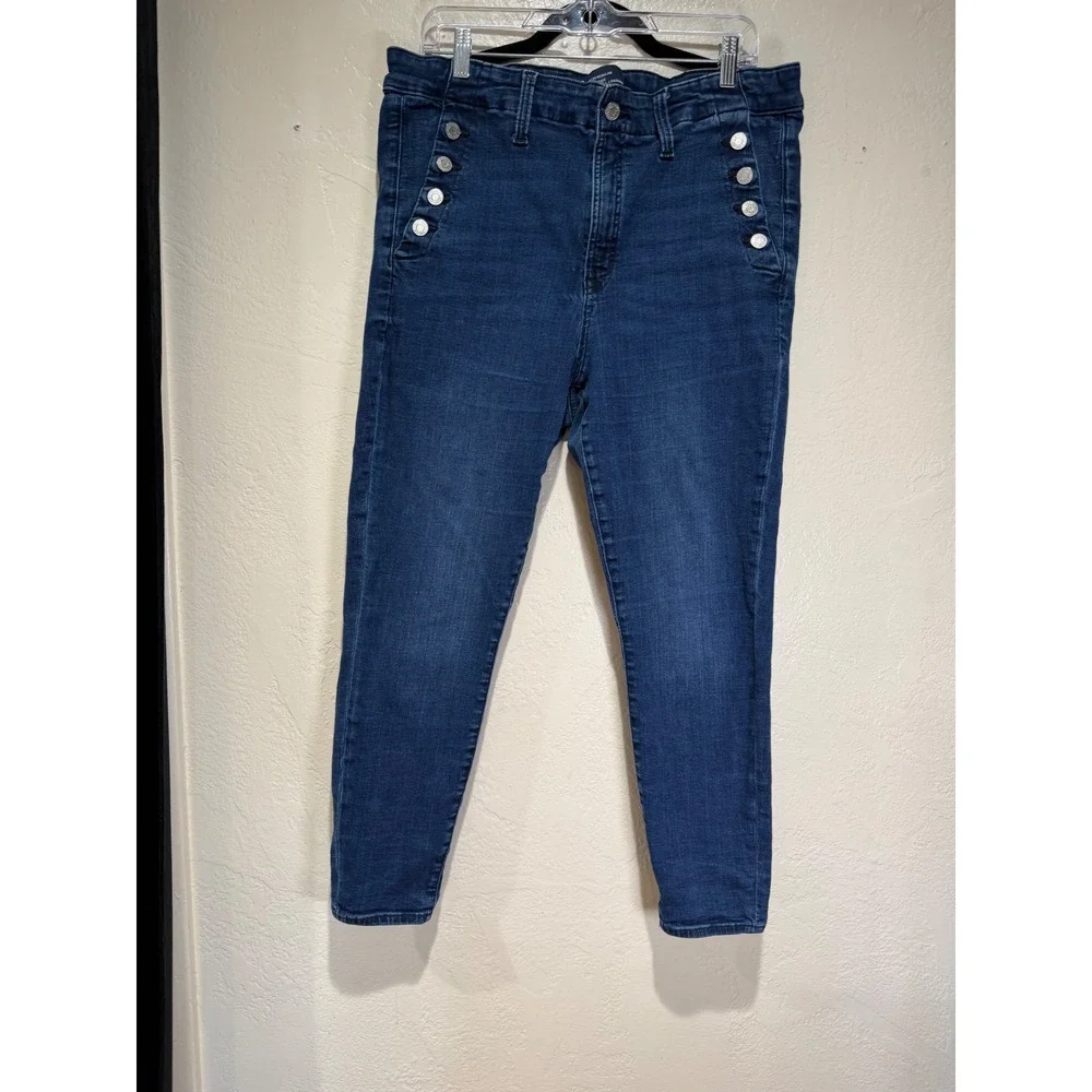 Gap High Rise Universal Legging Jeans Dark Wash Sailor Button Blue Womens 18/34R